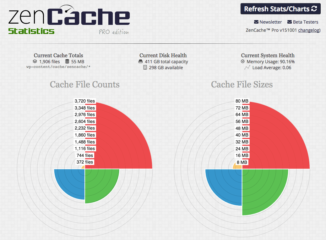 ZenCache Pro Cache Statistics