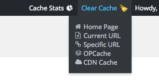 ZenCache Pro - Clear Cache Menu Options