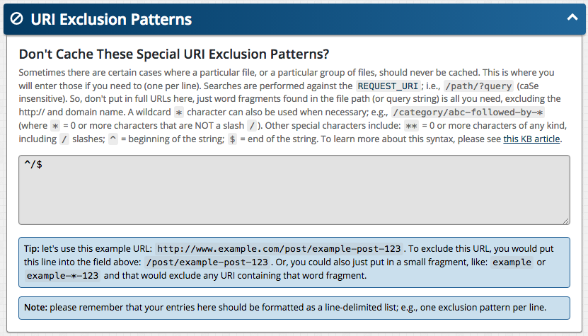 URI Exclusion Patterns: Exclude Home Page