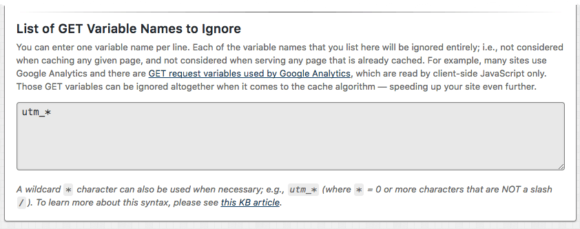 Comet Cache - List of GET Variables to Ignore